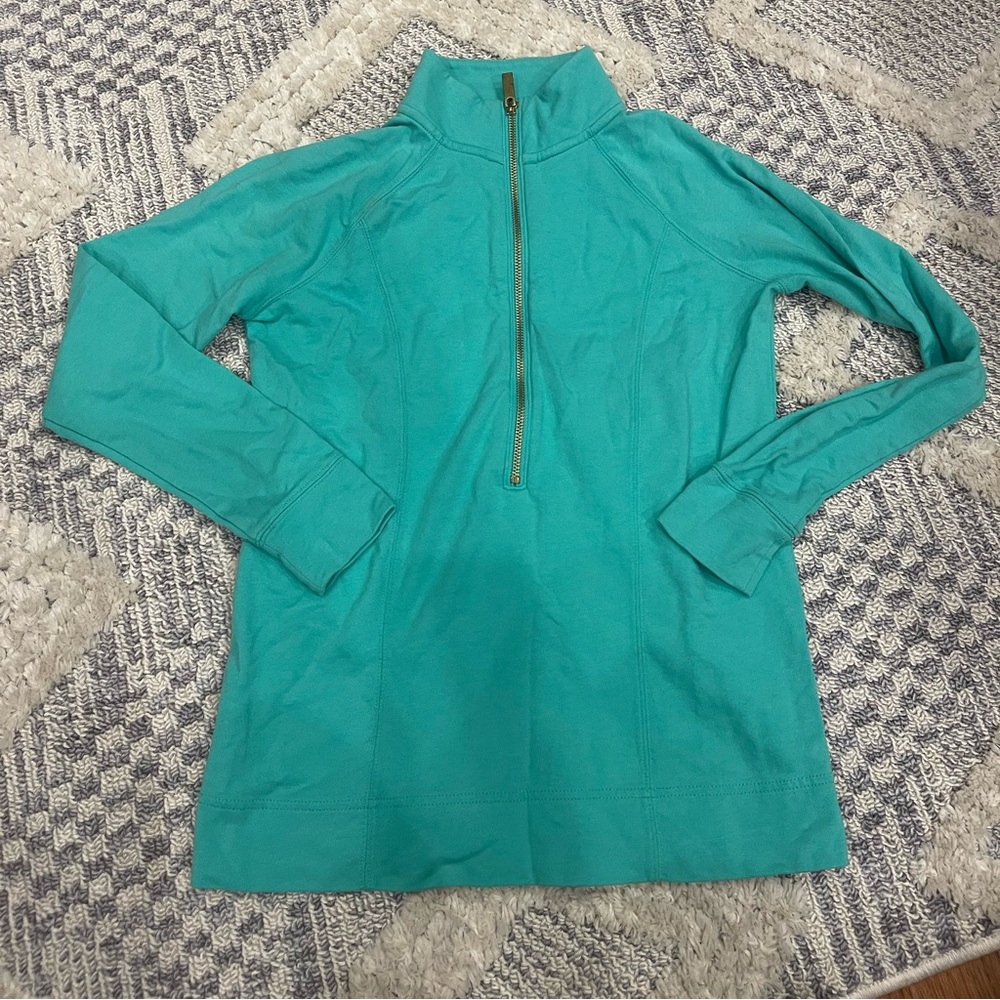 Crown & Ivy Beach Teal Green 3/4 Zip Pullover Petite